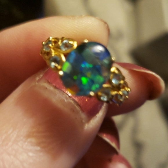 SOLDMosaic Electric blue Opal and Topaz Ring in sterling silver - Picture 6 of 7